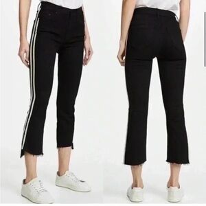 Mother Insider Crop Step Fray Ankle in Black with Stripe Guilty Racer Jean